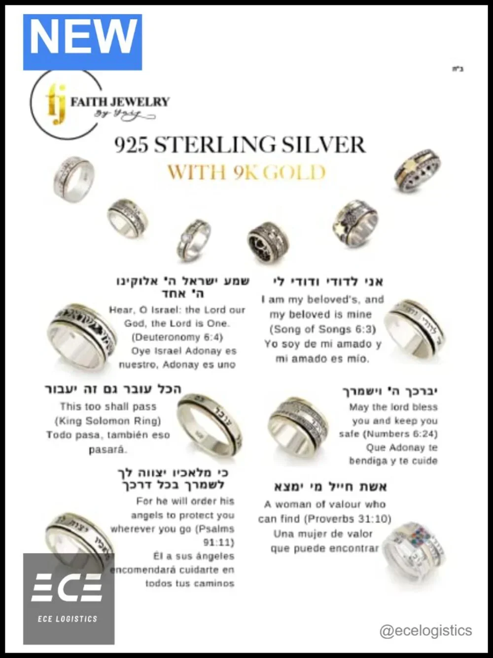 925 Sterling Silver Spinner Ring 9ct Gold Cubic Zirconia Statement Ring